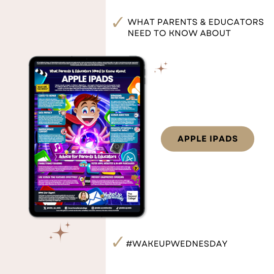 Image of a generic tablet with the text What Parents & Educators Need to Know about Apple iPads #WakeUpWednesday